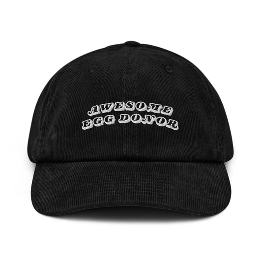 Corduroy hat with embroidered text