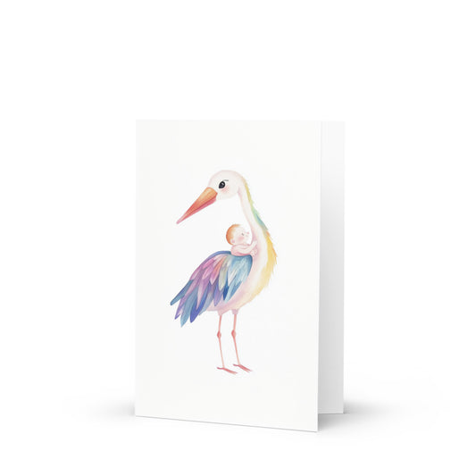 Cute rainbow stork greeting card