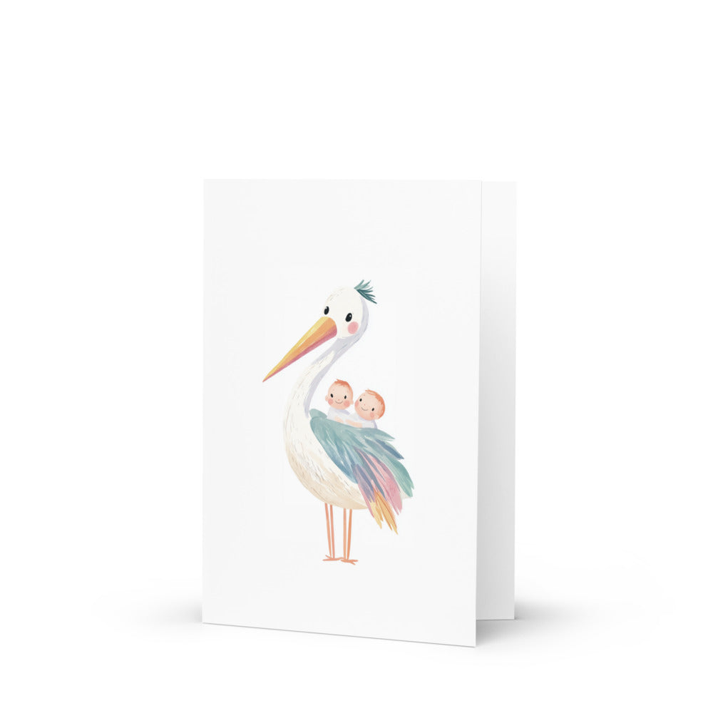Rainbow stork greeting card