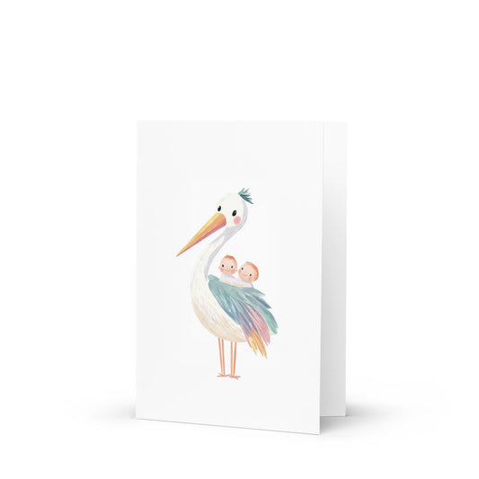 Rainbow stork greeting card